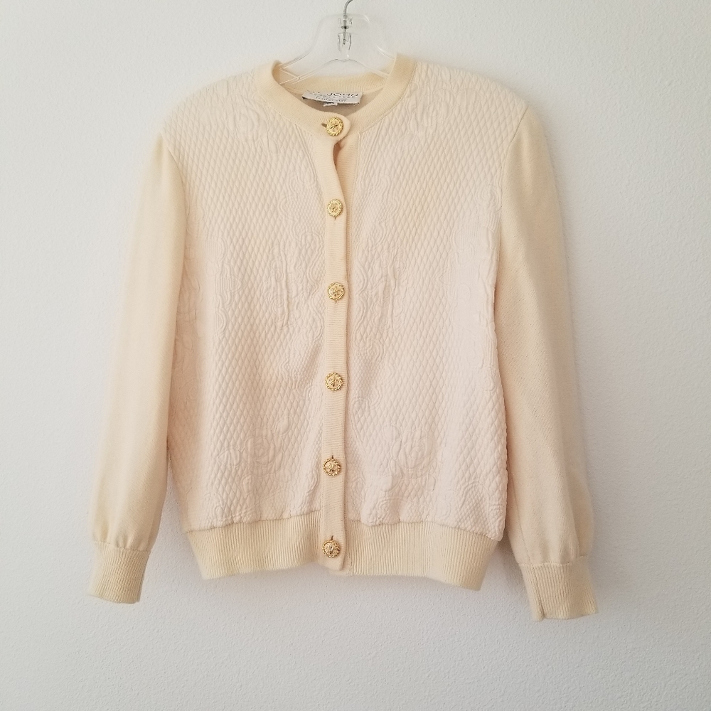 🌸 Vintage St. John Sportswear Cream Ivory Knitted Cardigan Sweater M